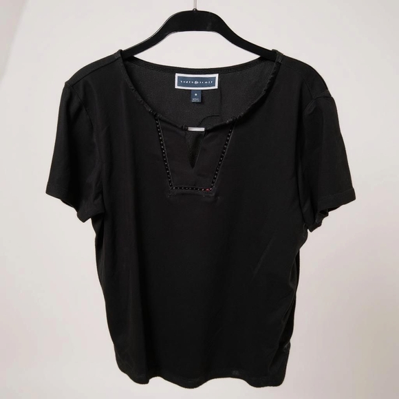 Karen Scott Cotton Knit Open Ladder Trim Keyhole Cutout Top - Picture 1 of 4